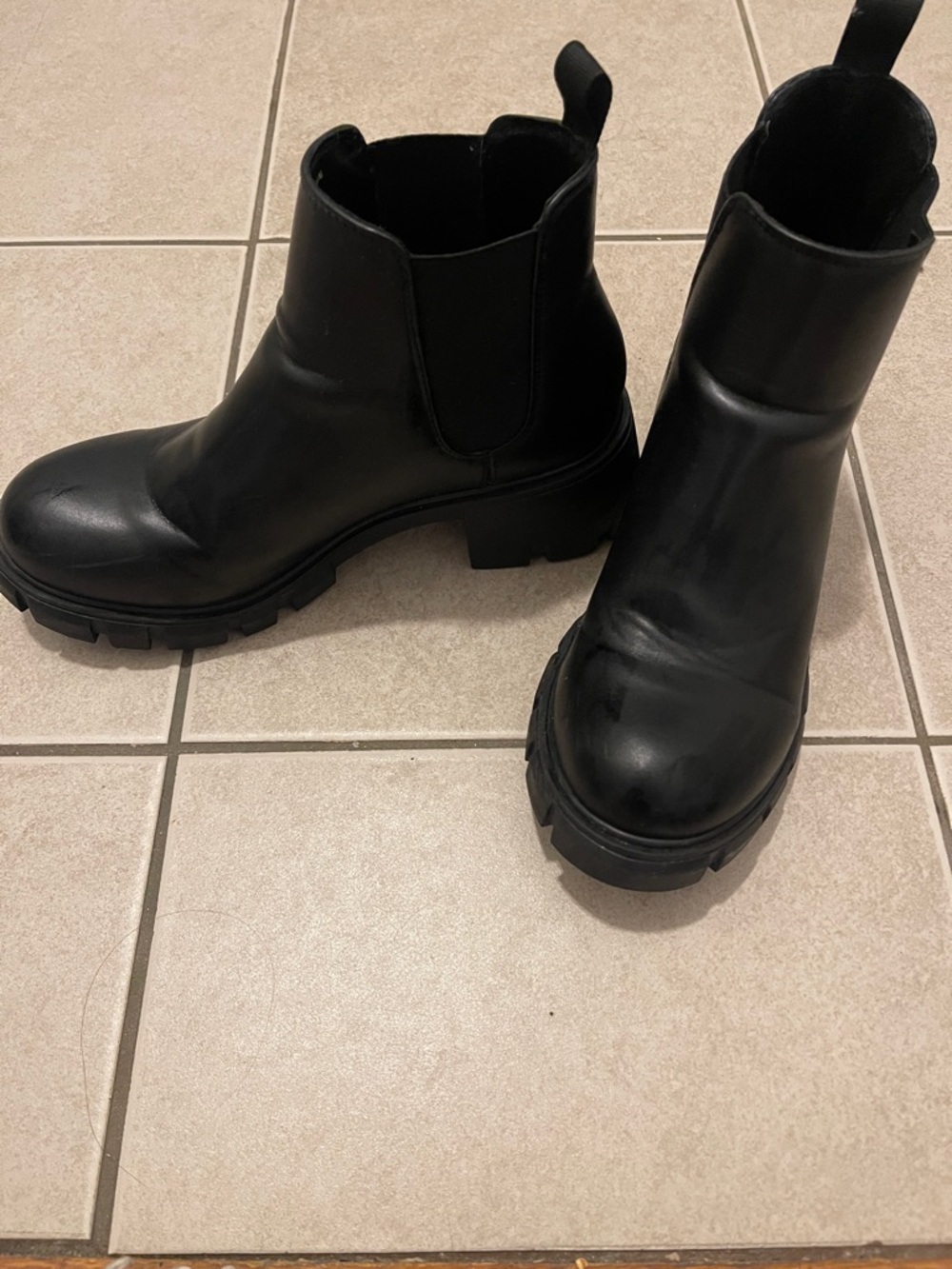 Steve Madden Black Chunky Lug Chelsea Booties